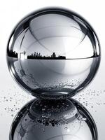 Glass globe with city on a white background. 3D illustration. Metallic Cityscape Sphere photo
