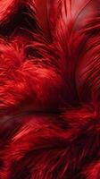 A close-up of vibrant red close-up feathers of, showcasing texture and color. photo