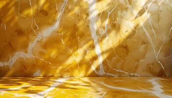 A bright, textured yellow marble surface with white veining and soft lighting. photo