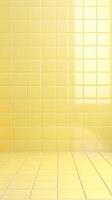 A bright, yellow-tiled bathroom with a window, creating a warm and inviting atmosphere. photo