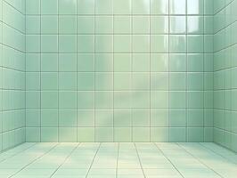 A clean, minimalistic tiled room with a soft green hue, ideal for various design projects. photo