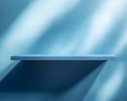 Blue Shelf Against Light Blue Wall photo