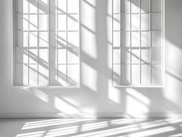 Sunlight and Shadows in a Room with Two White Windows photo