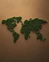 Grass World Map on Brown Backdrop photo