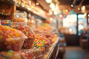 Assortment of Candies on Display in Candy Store photo
