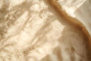 Elegant Soft Textiles with Intricate Leaf Patterns and Gentle Natural Shadows photo