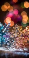 Iridescent Plastic Snowflakes with Bokeh Lights photo