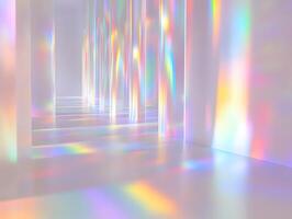 Iridescent Hallway with Pastel Rainbow Reflections photo