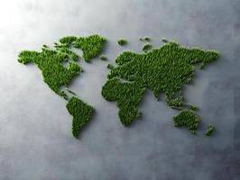 Green Grass World Map against Grey Background photo