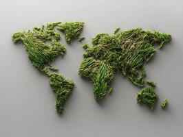 Green Grass World Map on Gray Background photo