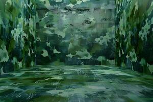 Camouflage-Patterned Room Interior Rendering photo