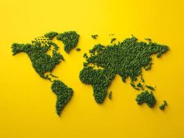 Green Grass World Map on Yellow Background photo