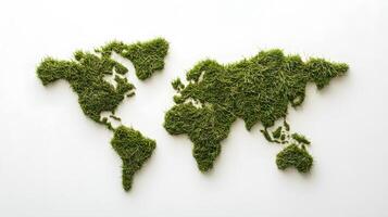 Green Grass World Map against White Backdrop photo
