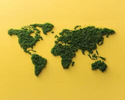 Green Grass World Map against Yellow Background photo