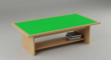 A table with a green top and books on it photo