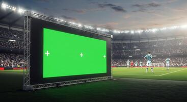A soccer field with a green screen in the middle photo