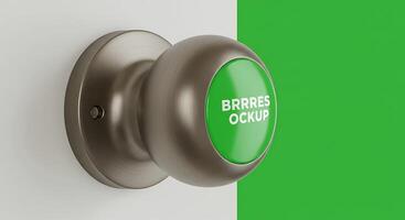 Door knob with green button bergs group on white background 3d rendering photo