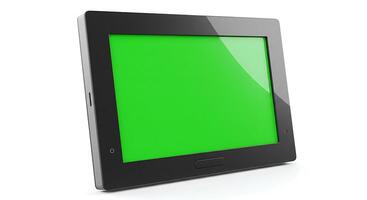 A tablet computer with green screen on a white background photo