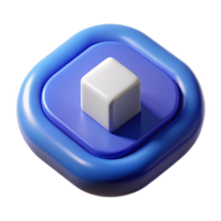 Abstract 3D Rendering of a White Cube Button on a Blue Square Platform png