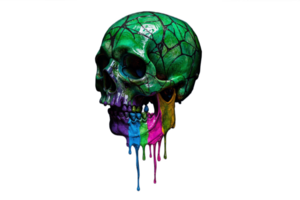 A skull with colorful paint dripping down it png