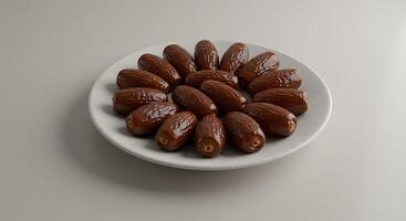 A plate of chocolate covered dates on a table photo