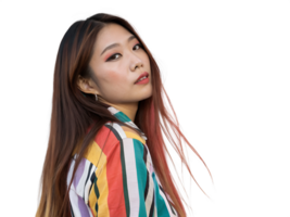 Friendly and Elegant Asian Model with a Gorgeous Smile and a Vibrant Outfit in a Studio Photography png