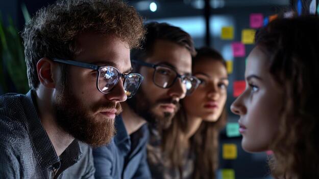 A group of people looking at a computer screen photo