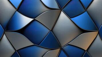 A blue and silver metal wallpaper with a geometric pattern photo