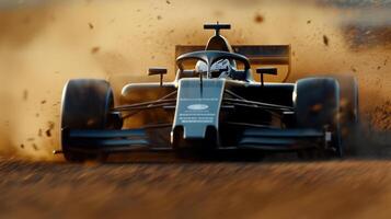 A racing car driving on a dirt track photo