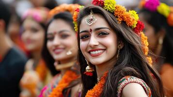 Indian women in colorful outfits at a festival photo