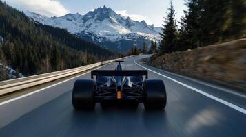 A racing car driving down a mountain road photo
