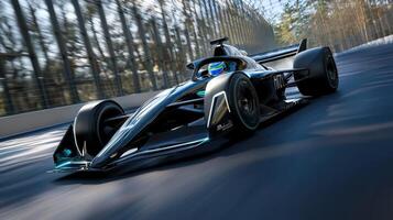 The new formula car is driving on the track photo