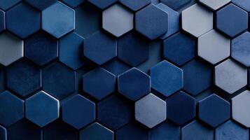A blue wall with hexagonal tiles photo