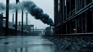 A factory with smoke coming out of the chimney photo
