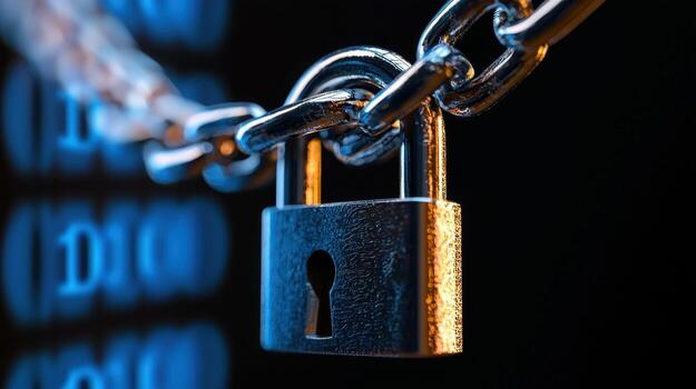 A padlock is shown with a chain photo