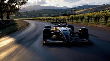 A racing car driving down a road photo