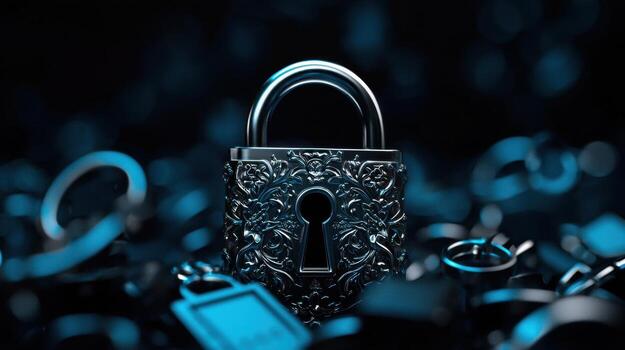 A lock and key on a dark background photo