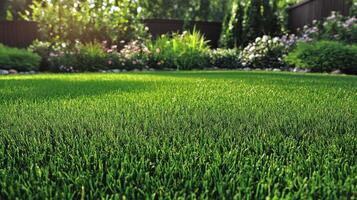 A green lawn with grass and flowers photo