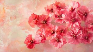 Vibrant pink flowers are elegantly positioned against a gentle watercolor backdrop, creating a soothing atmosphere perfect for spring-themed decor. The colors blend harmoniously photo