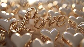 A gold heart shaped background with the word LOVE written in gold photo