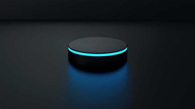 A black and blue button on a dark surface photo