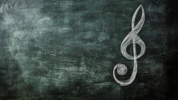 A musical note drawn on a blackboard with chalk photo