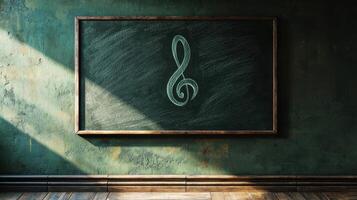 A blackboard with a musical note drawn on it photo