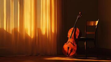 A cello and chair in a room photo