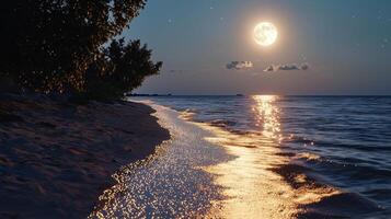 Moon over the sea at night photo