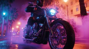 A person riding a motorcycle in the rain photo