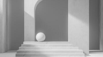 A white egg sitting on a marble floor in a room photo