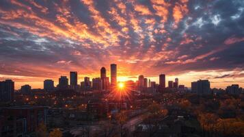 The sun rises over the city skyline in chicago photo
