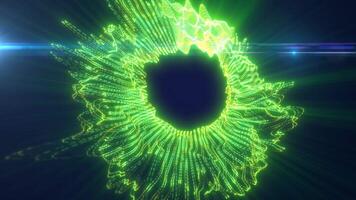 Bright green light vortex with intense illumination, creating a dynamic effect on a dark video