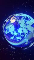 A digital artwork of a pixelated blue globe with a futuristic cyber theme. The glowing details and abstract effects create a high-tech atmosphere video